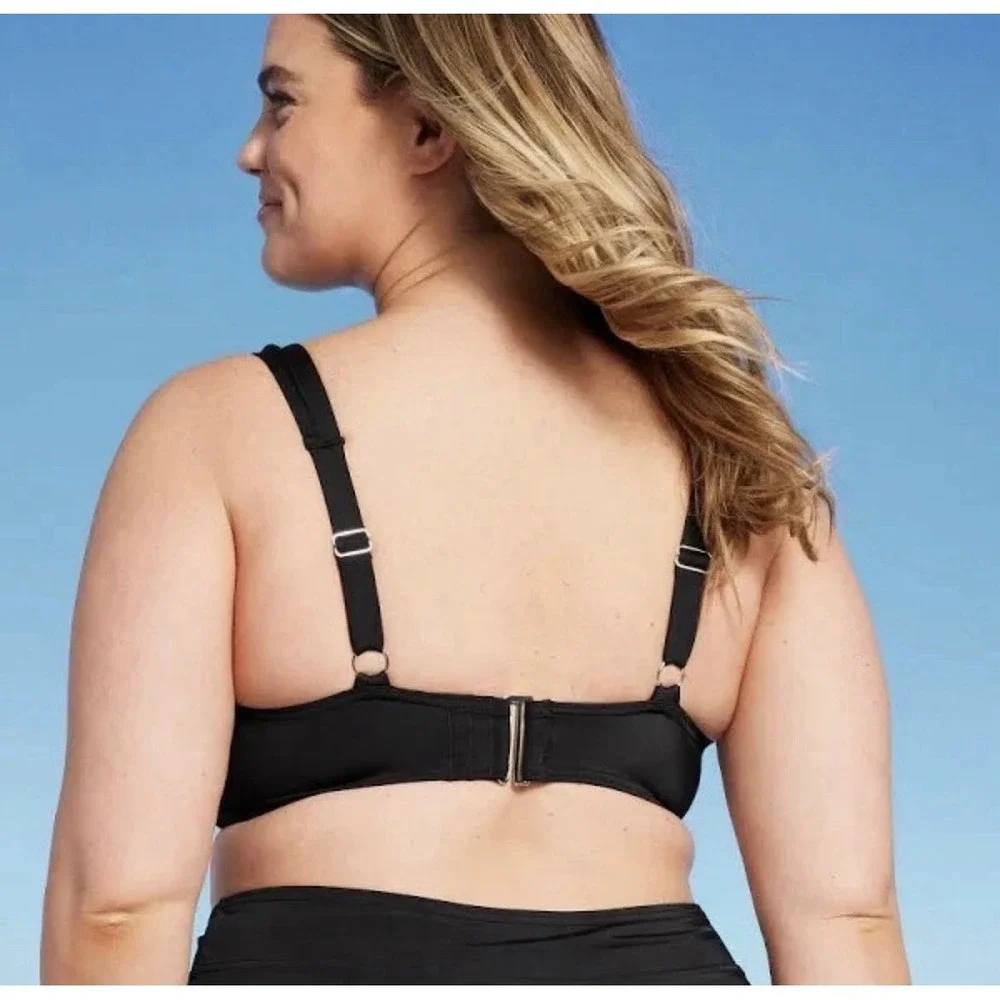 Lands' End Womens Sweetheart Twist-Front Underwire Black Bikini Top Size 18W